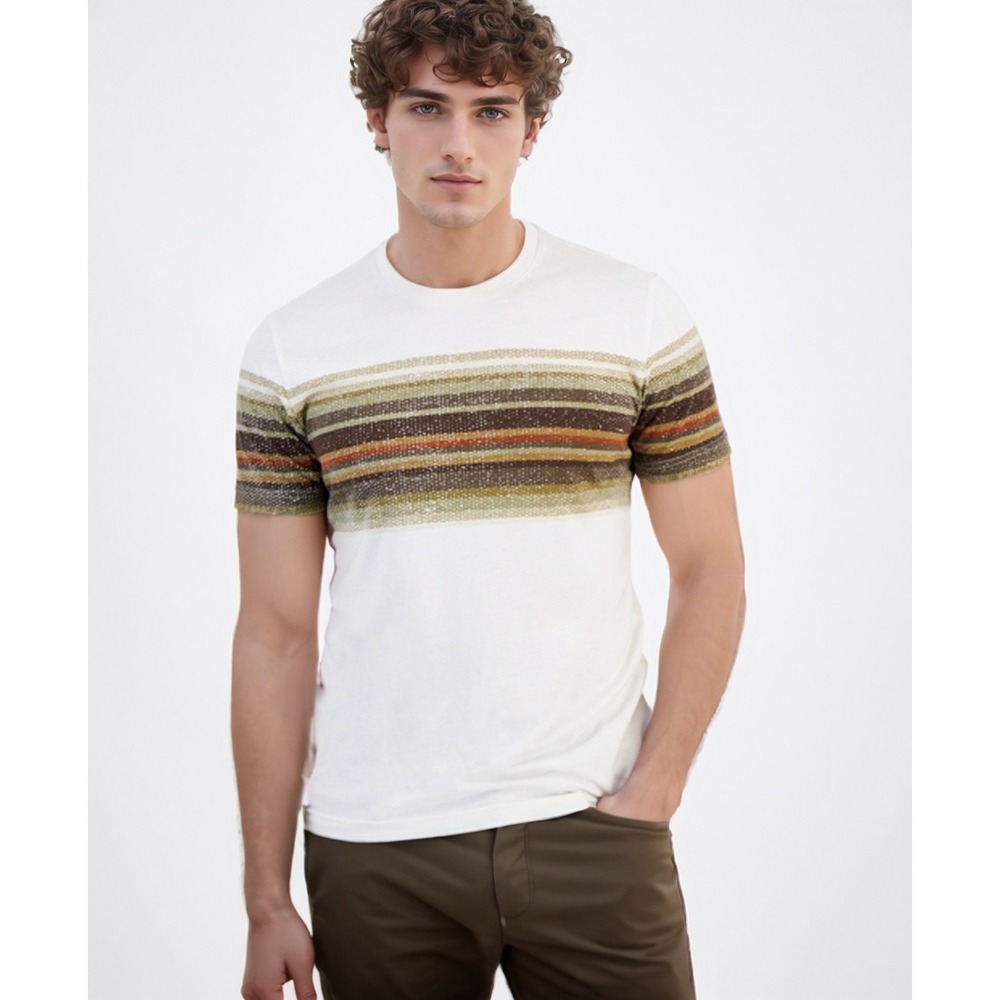 Sun Stone Shirt Mens Small Vintage White Linear Striped Crewneck Short Sleeve